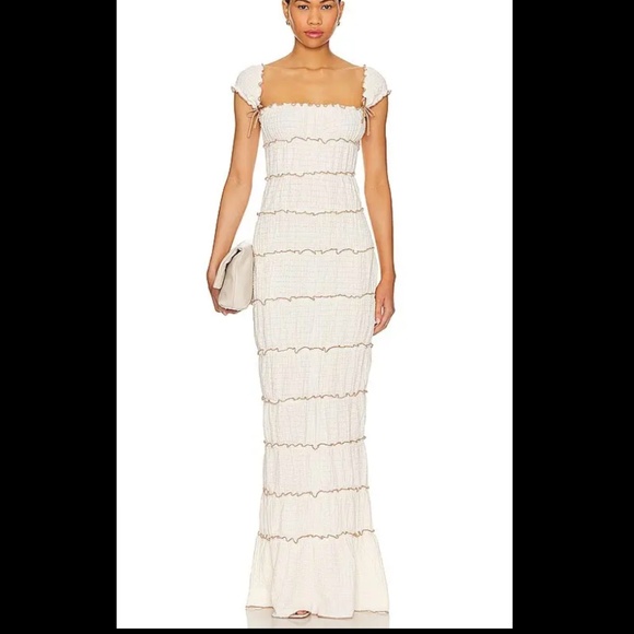 Majorelle Mathilda Maxi Dress, Ivory, Size XS, Ruffled Tiered Seersucker Bridal - Picture 1 of 10